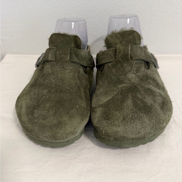 Birkenstock Boston clog shearling slip on suede leather green size 40 women’s - Picture 3 of 14